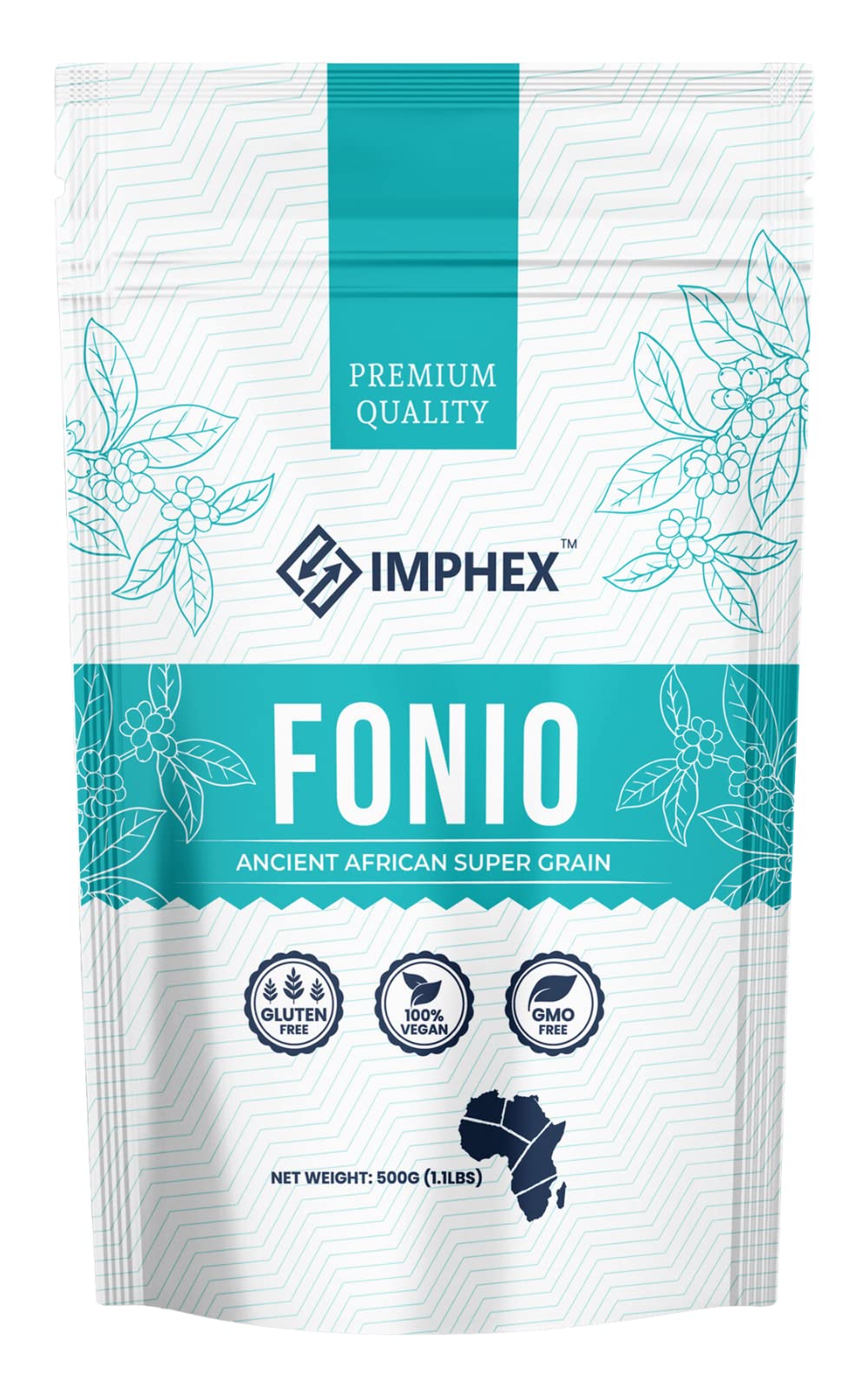 Imphex Fonio | The Ancient African Super Grain | 500g (1.1 Pound) | For Sweet or Savory | Vegan | Gluten Free | Non GMO