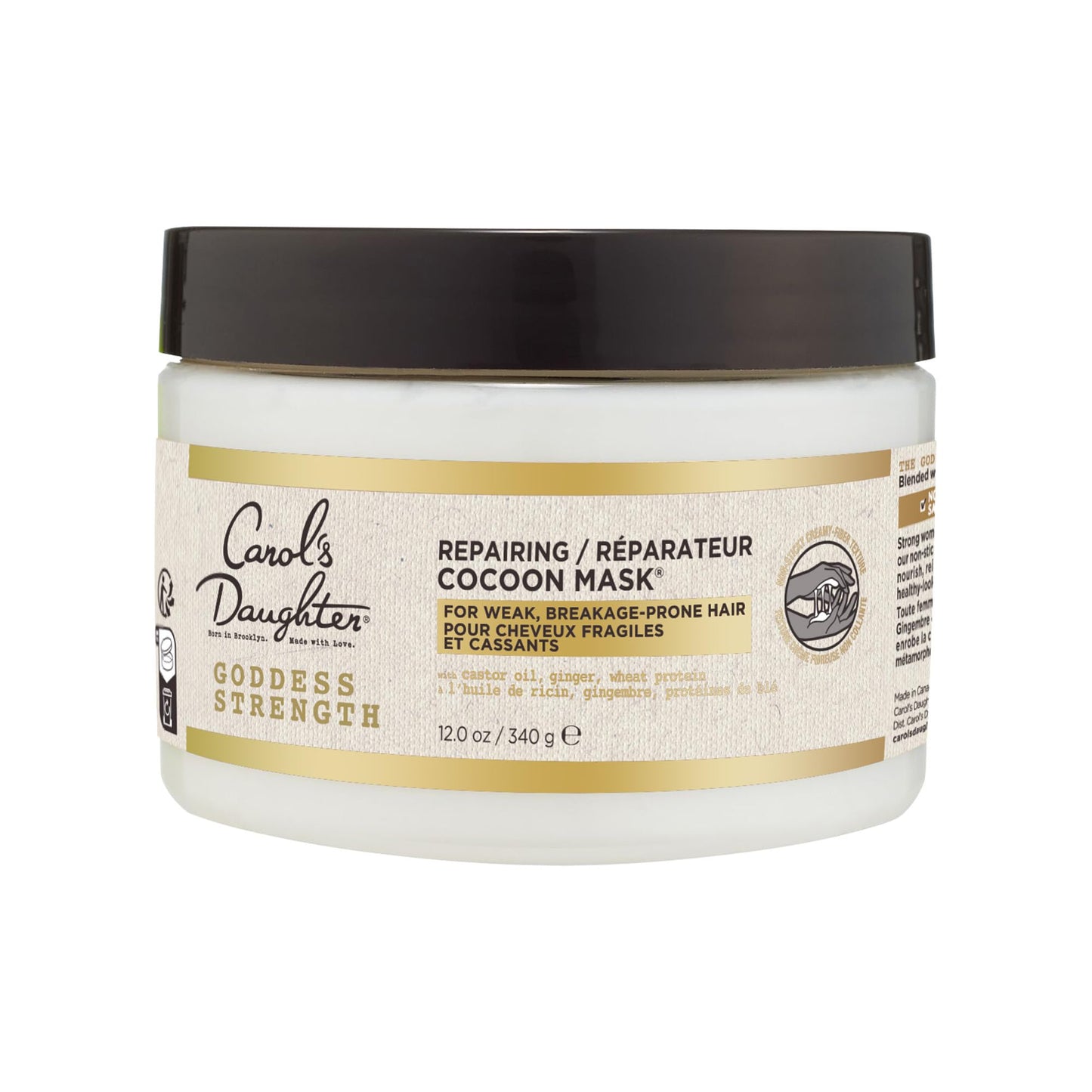 Carol's Daughter Goddess Strength Repairing Cocoon Hydrating Hair Mask for Wavy, Coily and Curly Hair, Hair Treatment With Castor Oil for Weak Hair, 12 Oz