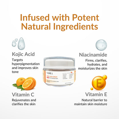 Nasola Kojic Acid Cream for Skin Clarifying, Complexion Revitalization, Radiance Boosting, Face & Body, Women & Men, Underarm & Armpit
