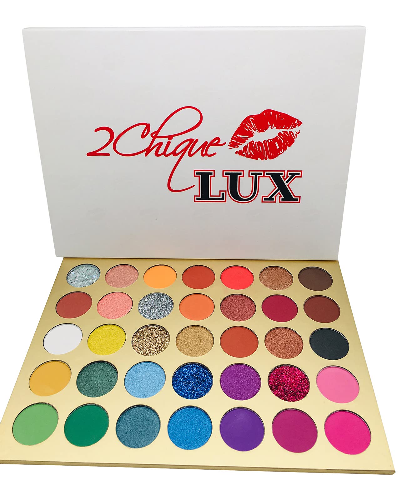 2Chique Boutique Eyeshadow Makeup Palette 35 Matte and Shimmer Colors Long Lasting and High Pigment (Style 44 Lips- Mirror included)