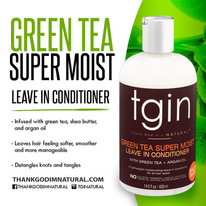 tgin Green Tea Super Moist Leave in Conditioner For Natural Hair, Argan oil, White, Green Tea, Shea butter, 13 Fl Oz