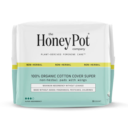 The Honey Pot Company - Pads for Women - Non-Herbal Super Pads w/Wings - Organic Pads for Women - Cotton Cover, & Ultra-Absorbent Pulp Core - Sanitary Pads - Feminine Care - FSA Eligible - 16 ct