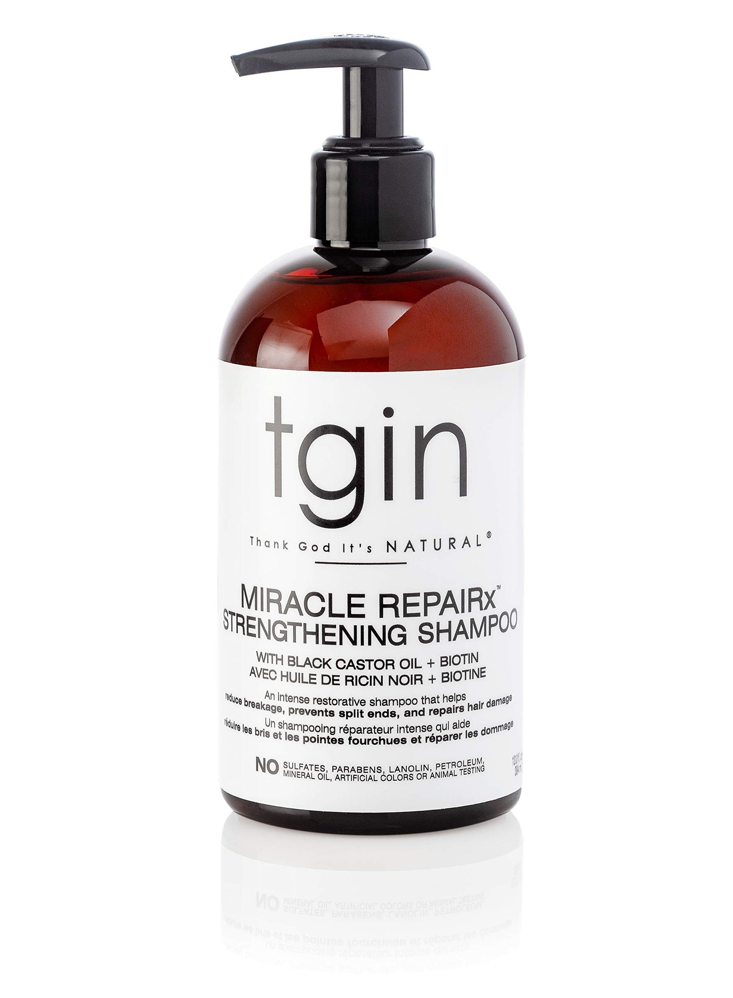 Thank God It's Natural tgin Miracle RepaiRx Strengthening Shampoo for Curly, Coily and Wavy Hair, with Black Castor Oil and Biotin, Repairs, Protects, and Restores Damaged Hair, 13 oz