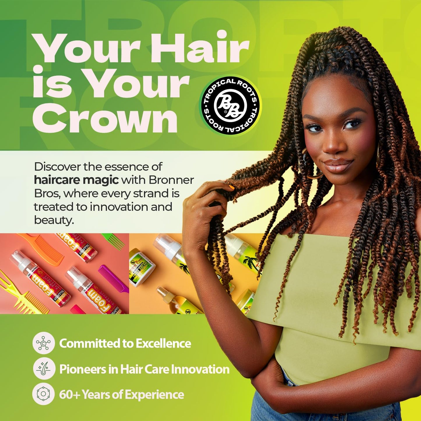 Bronner Bros Tropical Roots Jamaican Black Castor Oil with Rosemary Oil for Healthy Hair Growth - Deeply Nourishes, Strengthens, Soothes & Revitalizes Hair & Scalp - Adds Moisture & Shine - 5oz