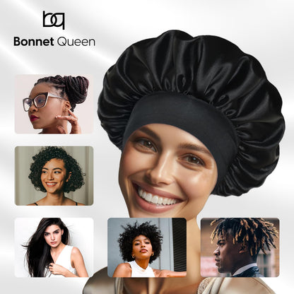 BONNET QUEEN Silk Bonnet for Sleeping Women Satin Bonnet Hair Bonnet Adjustable Hair Bonnet Night Sleep Cap Black+Pink Black+Pink