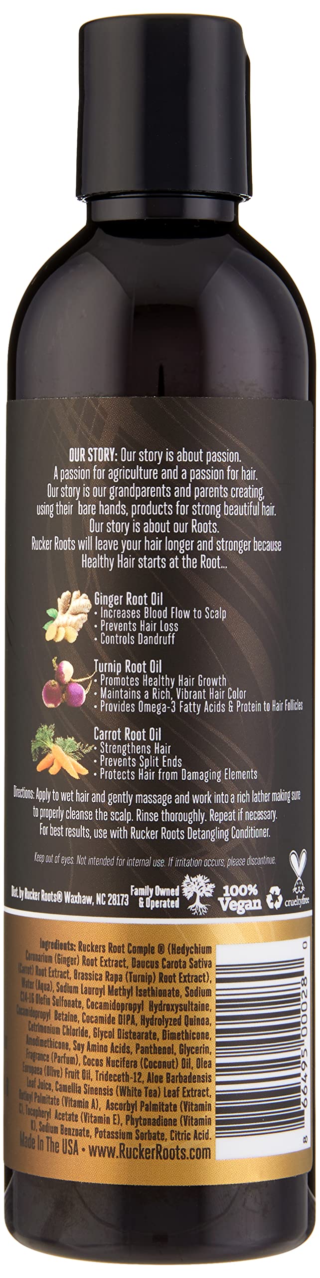 Rucker Roots Smoothing Sulfate Free Shampoo |Ginger, Turnip, Carrot Root Oils| For All Hair Types| Gentle Cleanser| Shea Butter| Argan Oil| Cocoa Seed Butter| Antioxidants