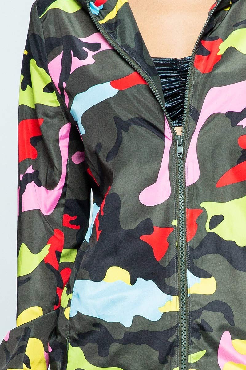 2Chique Boutique Women's Camouflage Hoodie Windbreaker Jacket (Medium)