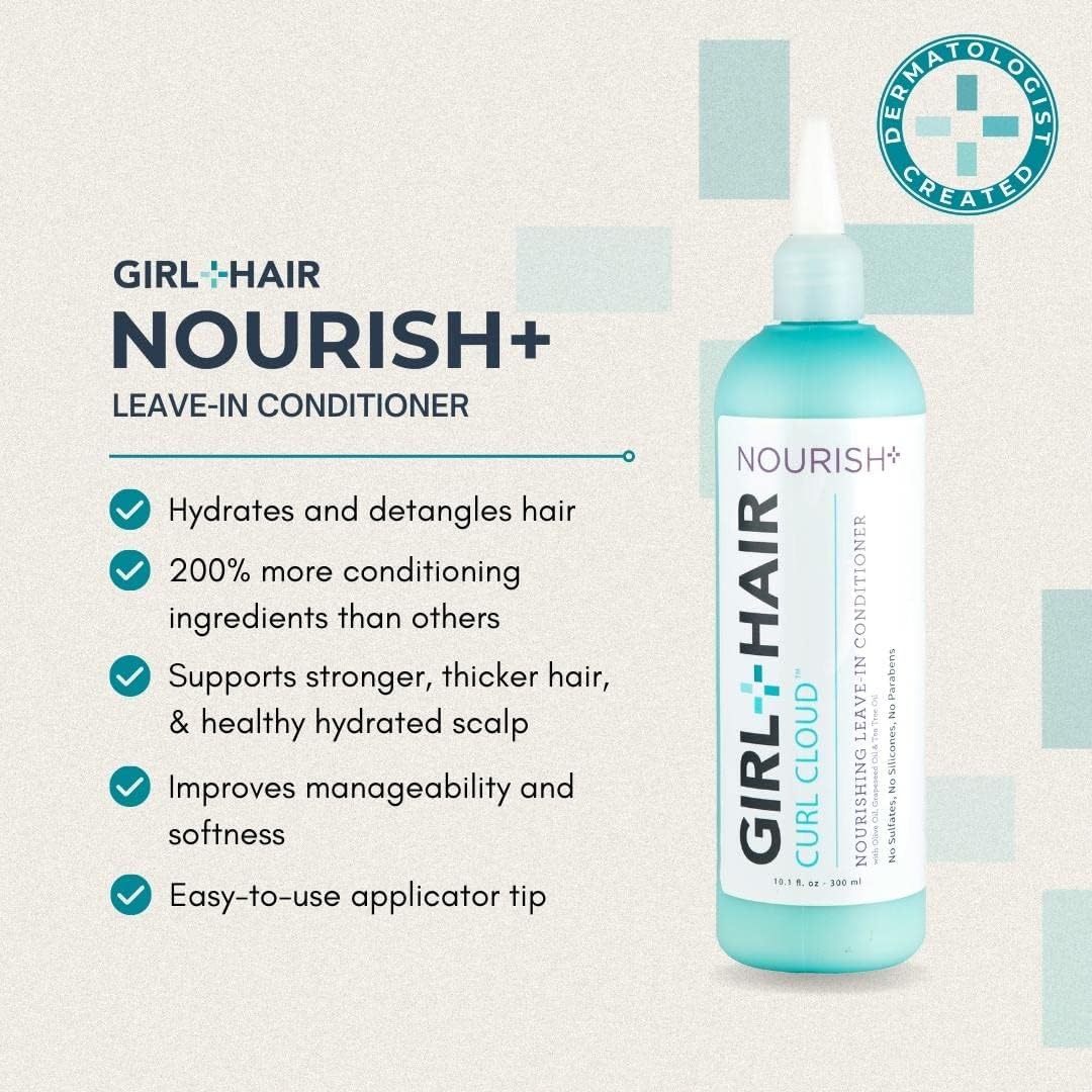 GIRL+HAIR Ultimate Travel Hair Care Set (3 x 3.4 fl.oz) | Encourage Hair Strength & Growth with Cleanse+ Shampoo, Nourish+ Leave-In Conditioner, & Refresh+ Hydrating Hair Milk | TSA-Compliant Kit