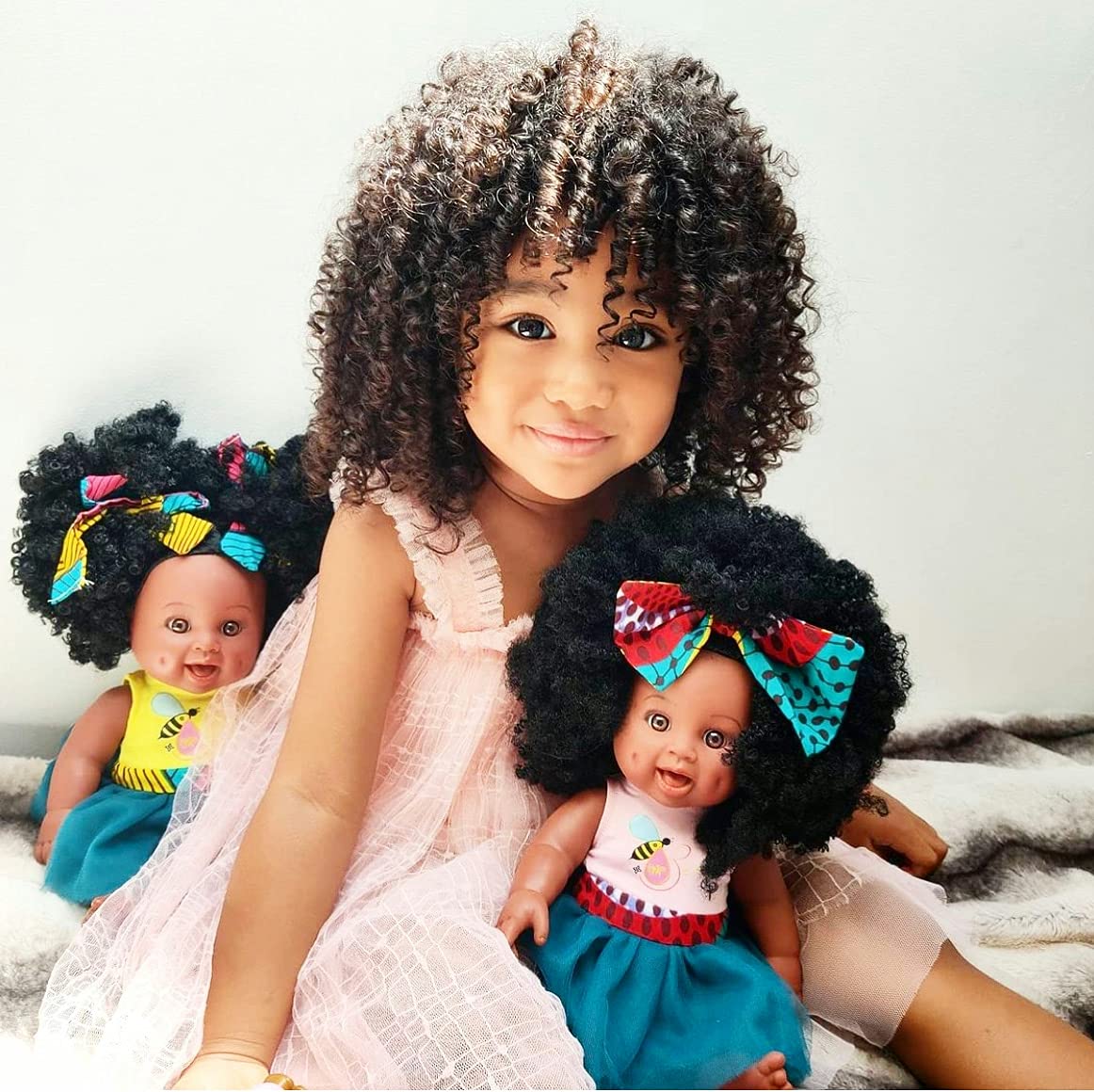 Orijin Bees Fro Zizzy Bee - Black Baby Doll, African Doll, African American Doll, Ethnic Doll, Biracial Doll, Latino Doll, Hispanic Doll, Afro Doll, Curly Hair Doll, Birthday Gift