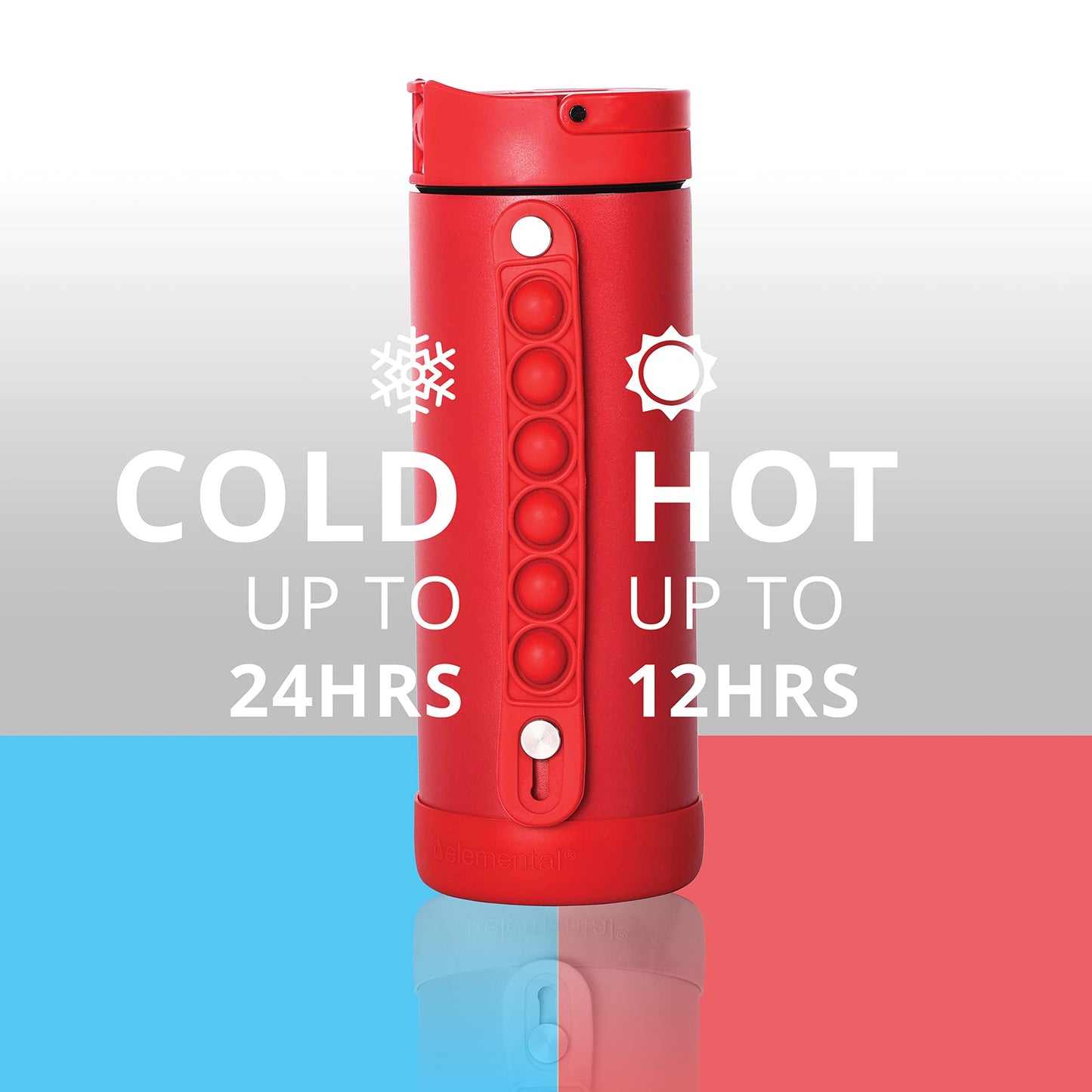 Elemental Iconic Kids Insulated Water Bottle with Straw Lid & Stress Reliever Pop-It Handle, Leak-Proof When Closed Water Bottle Kids - Stainless Steel Water Bottle For Kids, 14oz - Red