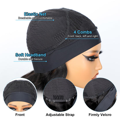 BLY Afro Curly Headband Wig Human Hair with Natural Scalp Top Middle Part Headband Wig for Women 180% Density 10A Grade Mongolian Afro Kinky Curly Hair Glueless Wig 16 Inch