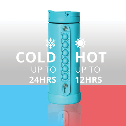 Elemental Iconic Kids Water Bottle with Straw Lid & Stress Relief Pop It Handle, Leak-Proof When Closed, Triple Insulated Kids Stainless Steel Water Bottle For Girls and Boys, 14oz - Robin’s Egg