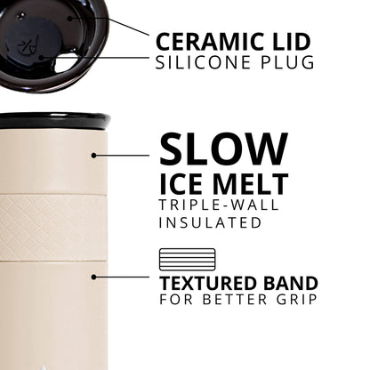Elemental Artisan Insulated Tumbler, Triple Wall Coffee Travel Mug, Reusable Stainless Steel Coffee Tumbler with Ceramic Lid, Thermal Coffee Cups for Hot (6 Hrs) & Cold (18 Hrs), 16oz - Sand