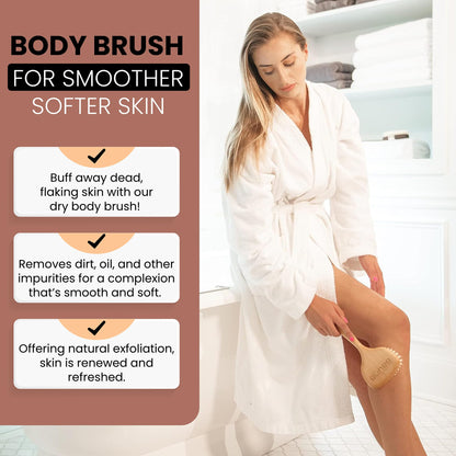 Since 1869 Hand Made in Germany - Smooth 100% Boar Bristle Body Brush, Gently Exfoliates Skin for a Softer, Smoother Complexion, Dry Brush Body Scrubber Promotes Circulation for a Healthy Glow