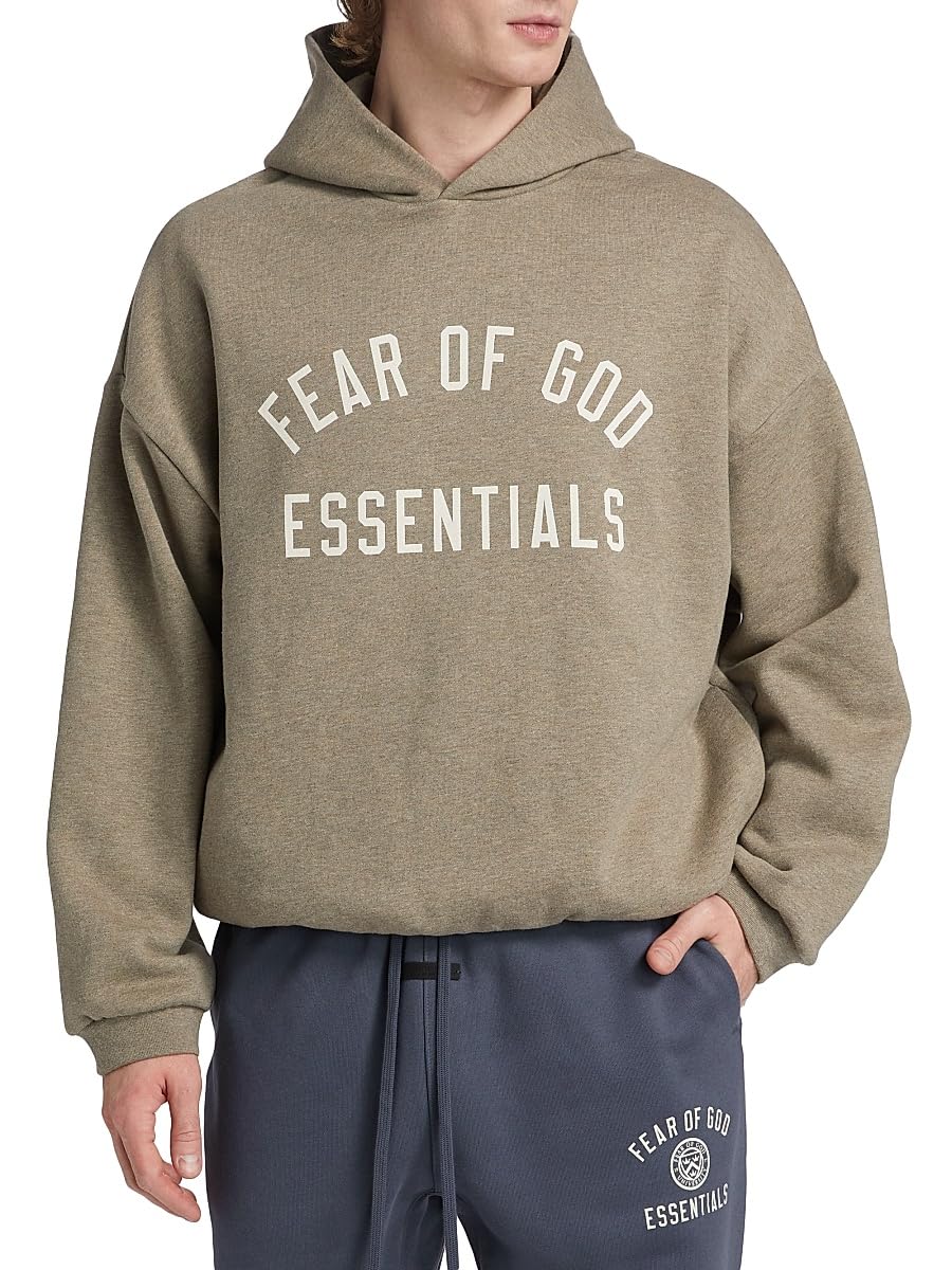 Fear of God Essentials, Logo Fleece Hoodie, Medium, Heather Gray