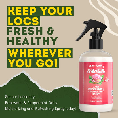 Locsanity Daily Moisturizing Refreshing Spray for Locs, Dreadlocks - Rose Water and Peppermint Hair Scalp Moisturizer, Dreadlock Spray - Natural Loc Care and Maintenance (12oz)