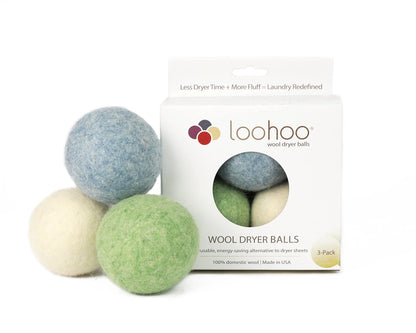 LooHoo Wool Dryer Balls, Deluxe Starter 3-Pack - Natural Alternative to Dryer Sheets, Made in USA - Random Mix (Colors Will Vary)