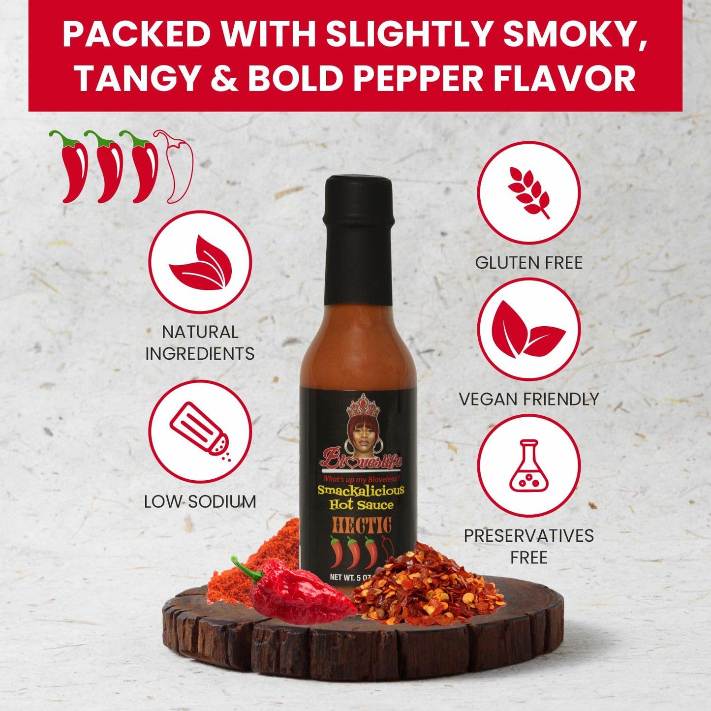 Blove's Smackalicious Hot Sauce, Ghost Pepper Vinegar Flavored Sauce, Vegan Organic Hot Sauce W/Low-Sodium, Low-Fat, No Added Preservatives & Flavours - All Natural Hot Sauce Hectic Bottle - 5 Oz