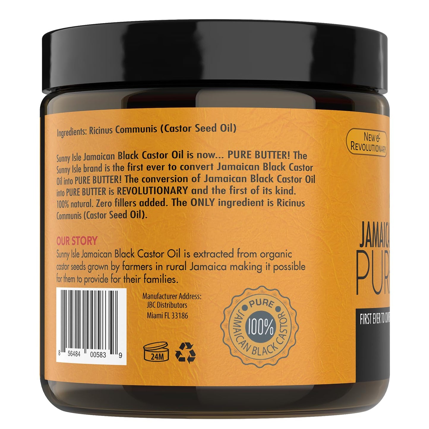 Sunny Isle Jamaican Black Castor Oil Pure Butter, 4 fl. oz. | 100% Natural, Ideal for Dry Sensitive Skin, Fades Scars & Blemishes