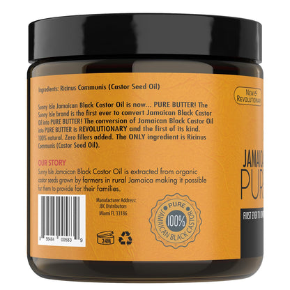 Sunny Isle Jamaican Black Castor Oil Pure Butter, 4 fl. oz. | 100% Natural, Ideal for Dry Sensitive Skin, Fades Scars & Blemishes
