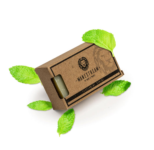 MAN & MANE Manestream Long Lasting, Mild Scented Peppermint Tea Tree 2-in-1 Skin and Shampoo Bar CocoaButter, AloeVera, Jojoba, Bran and Essential Oils, Natural Handmade