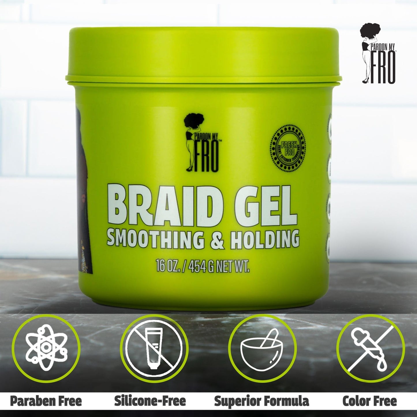 Pardon My Fro Braiding Gel - Smoothing & Holding Hair Gel for Braids - 16 oz