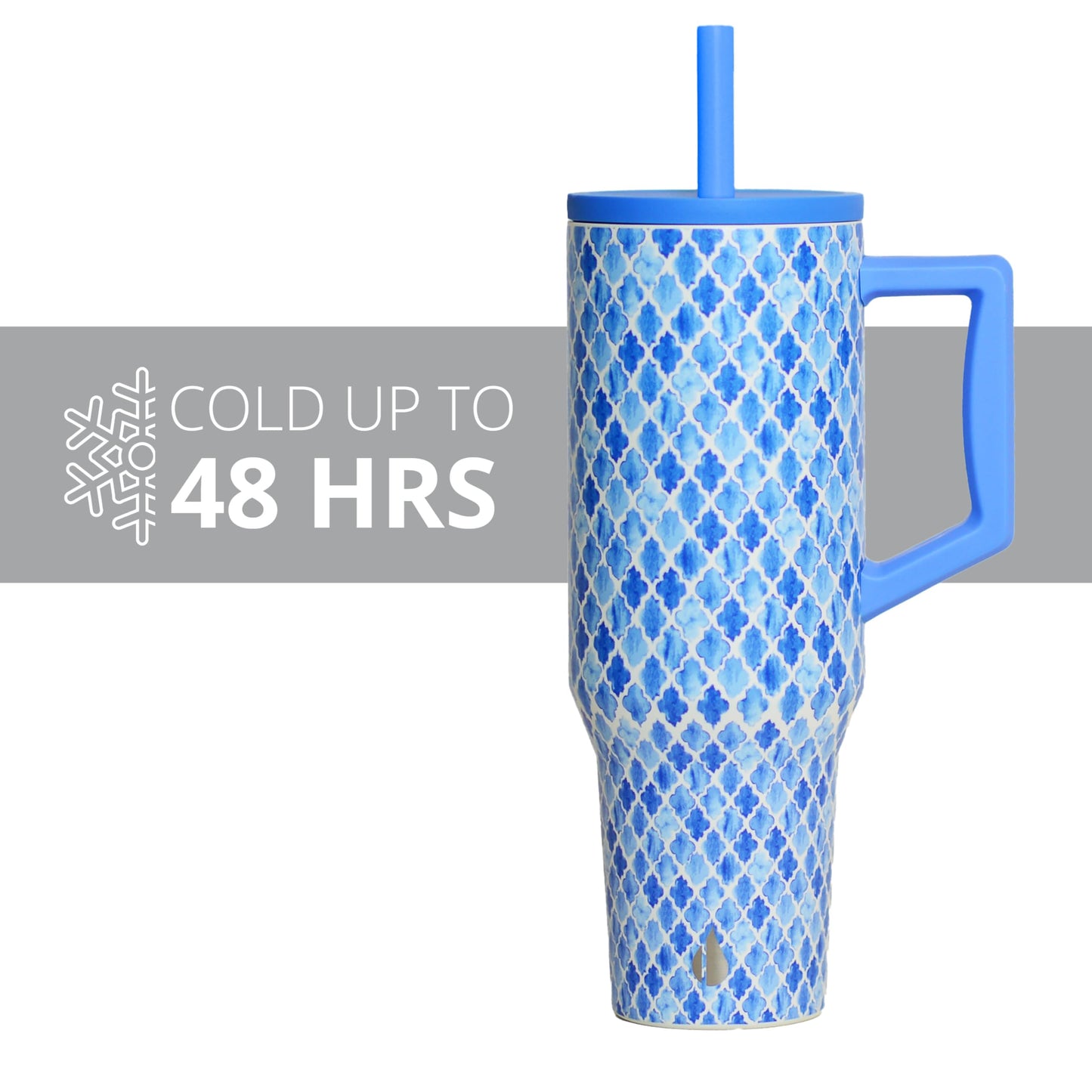 Elemental 40 oz Tumbler with Handle and Straw - Spill Proof Insulated Stainless Steel Commuter for Hot and Cold Beverages - Travel Coffee Mug with 2 Straws & Spill Proof Lid - 40oz - Blue Tile