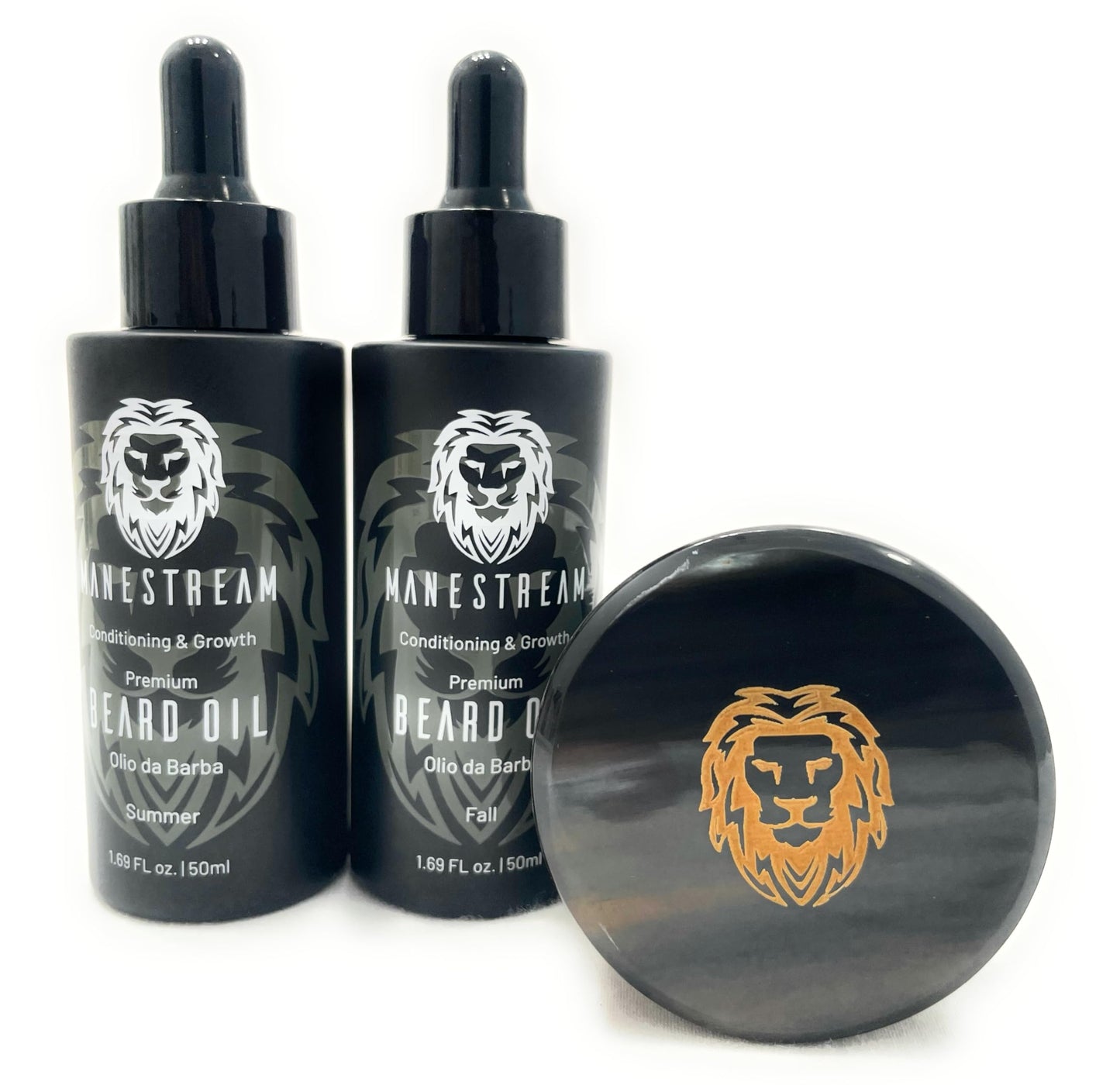 Premium Handmade Round Oxhorn Medium Stiff Natural Boar Bristle Men’s Travel Brush with Beard Oils - Sandalwood | Orange