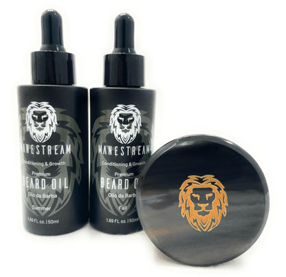 Premium Handmade Round Oxhorn Medium Stiff Natural Boar Bristle Men’s Travel Brush with Beard Oils - Sandalwood | Orange