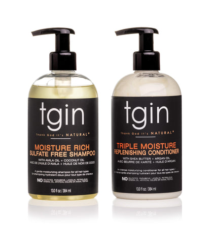 tgin Moisturizing Shampoo & Conditioner Duo for Curly, Coily and Wavy Hair, Sulfate Free, Moisturizes and Detangles Dry Hair, 13 oz (Set)