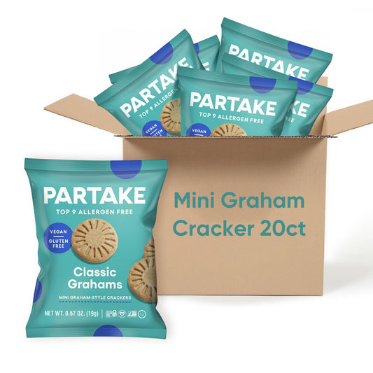 Gluten Free Mini Graham Cracker Snack Packs by Partake | Vegan & Dairy Free Grahams | Lunch Box Snacks | Allergy Friendly Grahams | Safe School Snack for Kids - 20 Pack