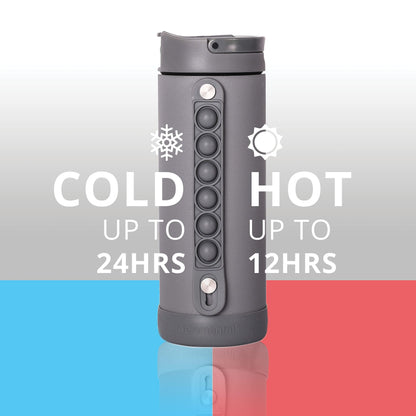 Elemental Iconic Kids Water Bottle with Straw Lid & Stress Relief Pop It Handle, Leak-Proof When Closed, Triple Insulated Kids Stainless Steel Water Bottle For Girls and Boys, 14oz - Graphite