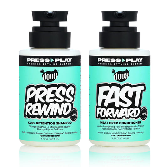 The Doux PRESS REWIND and FAST FORWARD Bundle - Shampoo and Conditioner Set for Curly Hair - With Aloe Stem Cell, Cactus, and Pataua Oil