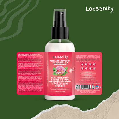 Locsanity Rosewater and Peppermint Daily Moisturizing Spray – Trial Size Hydrating Dreadlock Spray to Nourish the Scalp and Protect Hair From Oil and Buildup (4oz)
