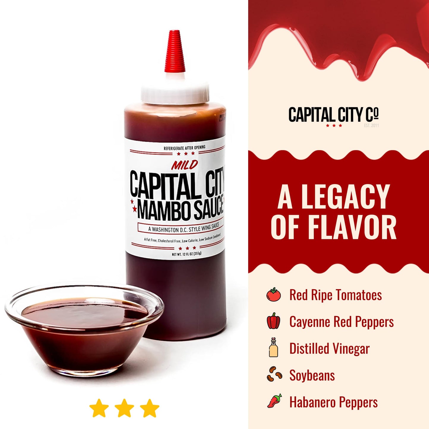 Capital City Mambo Sauce Mild, Washington DC Wing Sauces, Perfect Condiment for Wings Chicken Pork Beef Seafood Burgers Rice or Noodles, 128oz (1 Gallon)