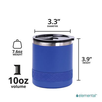 Elemental Recess Lowball Tumbler, 10oz Triple Wall Stainless Steel Cup with Non-Shattered Tritan Lid, Insulated Whiskey Glass, Insulated Coffee Tumbler Mug for Hot & Cold Drinks - Royal Blue