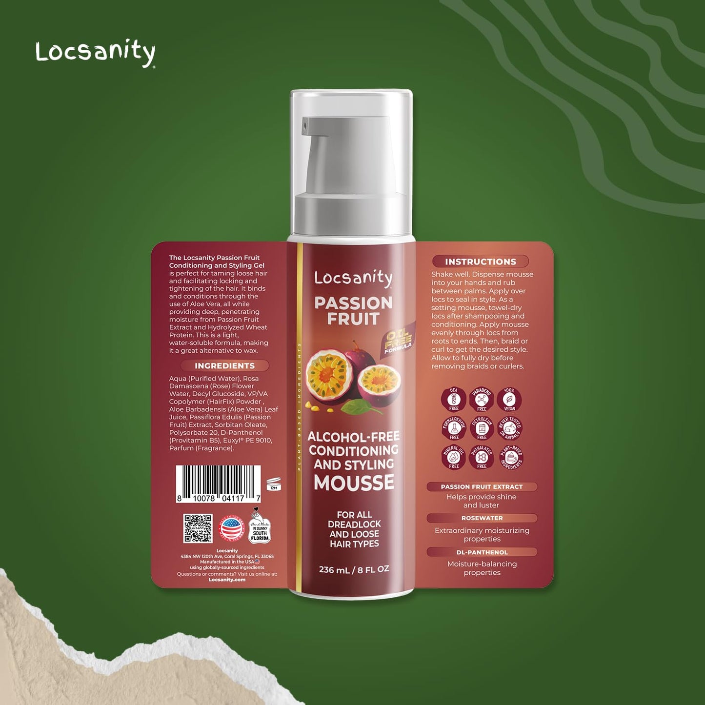 Locsanity Passion Fruit Alcohol-Free Conditioning and Styling Mousse, Rolling, Twisting, Locking Mousse- Dreadlocks, Locs, Sisterlocks, Loose Natural Hair, Braidlocs