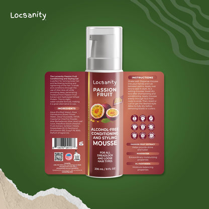 Locsanity Passion Fruit Alcohol-Free Conditioning and Styling Mousse, Rolling, Twisting, Locking Mousse- Dreadlocks, Locs, Sisterlocks, Loose Natural Hair, Braidlocs