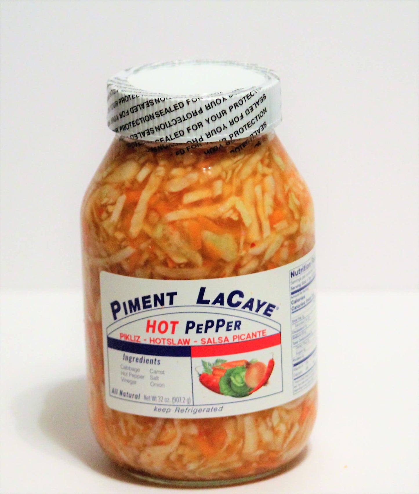 Piment Lacaye, Chris Food & Products Authentic Haitian Pikliz. 1 32oz Glass Jar, Hot slaw, Food Dressing, Relish, Picante, Pickled Salad, Haitian Caribbean Food,Pikliz, Salsa, Vegan and Keto Friendly, Fresh Made