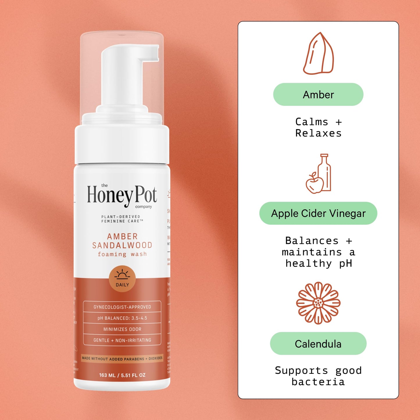 The Honey Pot Company - Feminine Wash & Feminine Wipe Bundle - Includes Ph Balance Feminine Wash and Wipes for Women - Herbal Infused Feminine Care Products - Amber Sandalwood