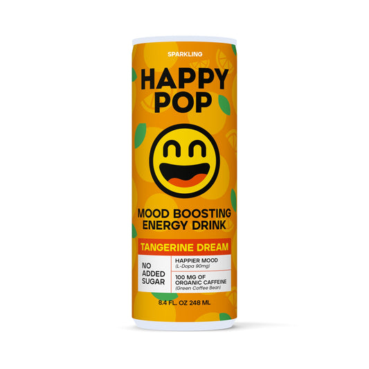 HAPPYPOP® Tangerine Dream Mood Boosting Energy Drink, 8.4 fl oz, No Added Sugar, 100mg Organic Caffeine (Pack of 12)