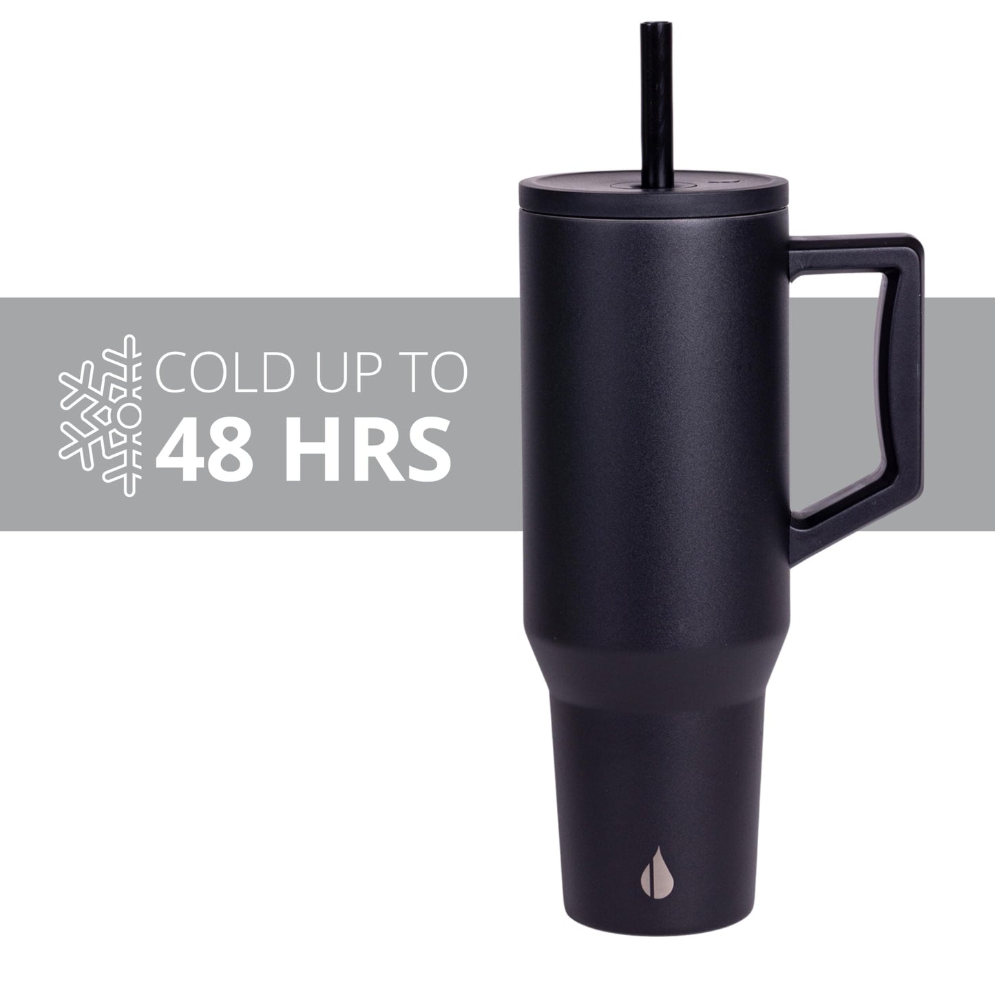 Elemental 40 oz Tumbler with Handle and Straw - Spill Proof Insulated Stainless Steel Commuter for Hot and Cold Beverages - Travel Coffee Mug with 2 Straws & Spill Proof Lid - 40oz - Black