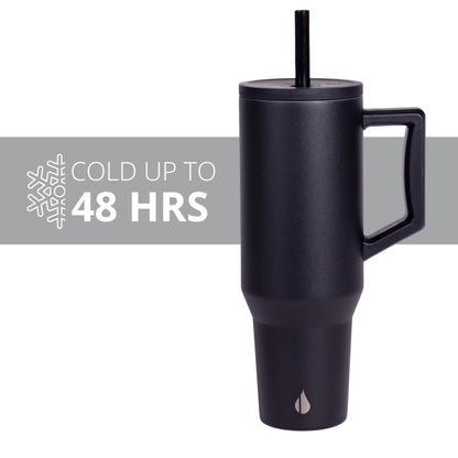 Elemental 40 oz Tumbler with Handle and Straw - Spill Proof Insulated Stainless Steel Commuter for Hot and Cold Beverages - Travel Coffee Mug with 2 Straws & Spill Proof Lid - 40oz - Black