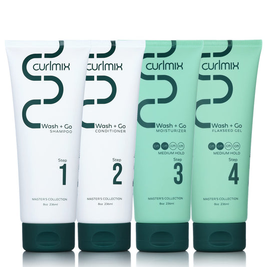 CurlMix Wash & Go System - Curly Hair Shampoo & Conditioner Set with Hydrating Moisturizer & Softening Flaxseed Gel - Medium Hold