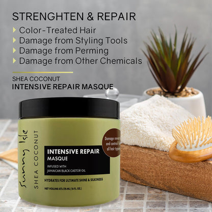 Sunny Isle Shea Coconut Intensive Repair Masque 16oz | Jamaican Black Castor Oil Infused | Deeply Conditions, Repairs, Hydrates, Strengthens Damaged Hair | Adds Shine & Body