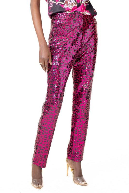 Pantora Women's Stacy Sequin Pant, Pink Leopard, Large