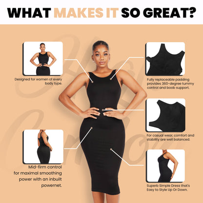 Dresses for Women 2023 Tummy Control Shapewear I Midi Sleeveless High Neck Sculpting Dress Body Shaper (Black - XL/2XL)
