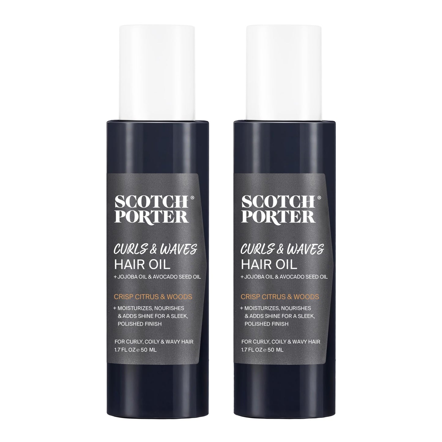 Scotch Porter Curls & Waves Hair Oil for Men | Formulated with Non-Toxic Ingredients, Free of Parabens, Sulfates & Silicones | Vegan | 1.7oz – 2 Pack