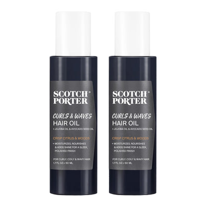 Scotch Porter Curls & Waves Hair Oil for Men | Formulated with Non-Toxic Ingredients, Free of Parabens, Sulfates & Silicones | Vegan | 1.7oz – 2 Pack