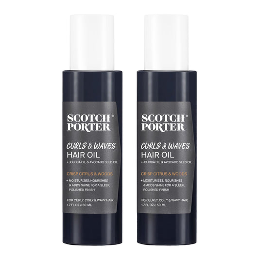 Scotch Porter Curls & Waves Hair Oil for Men | Formulated with Non-Toxic Ingredients, Free of Parabens, Sulfates & Silicones | Vegan | 1.7oz – 2 Pack